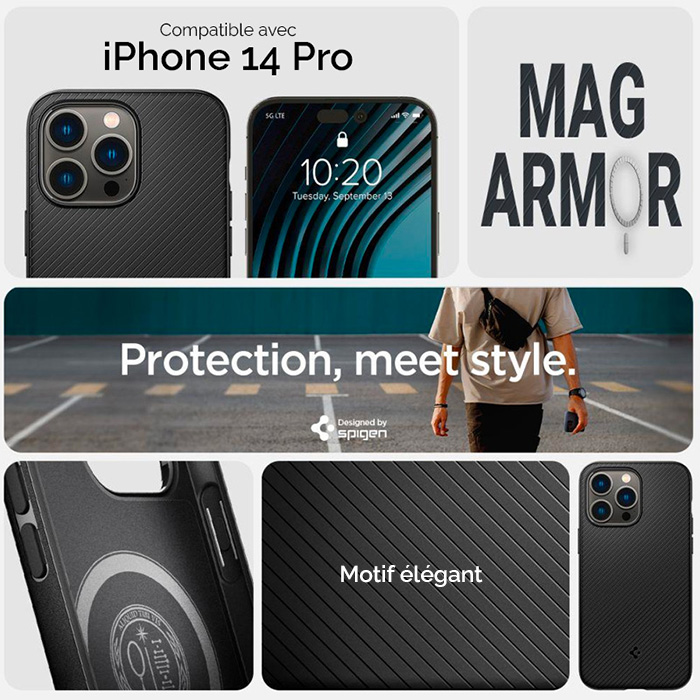 Coque MagSafe pour iPhone 14 Pro Dos Mat Givré Contour Avizar Noir - Coque et étui téléphone mobile - Achat & prix